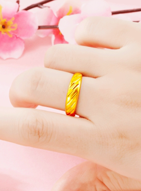 轻奢仿24k黄金情侣戒流星雨古法沙金男女开口指环 时尚网红对戒