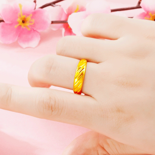 轻奢仿24k黄金情侣戒流星雨古法沙金男女开口指环 时尚网红对戒