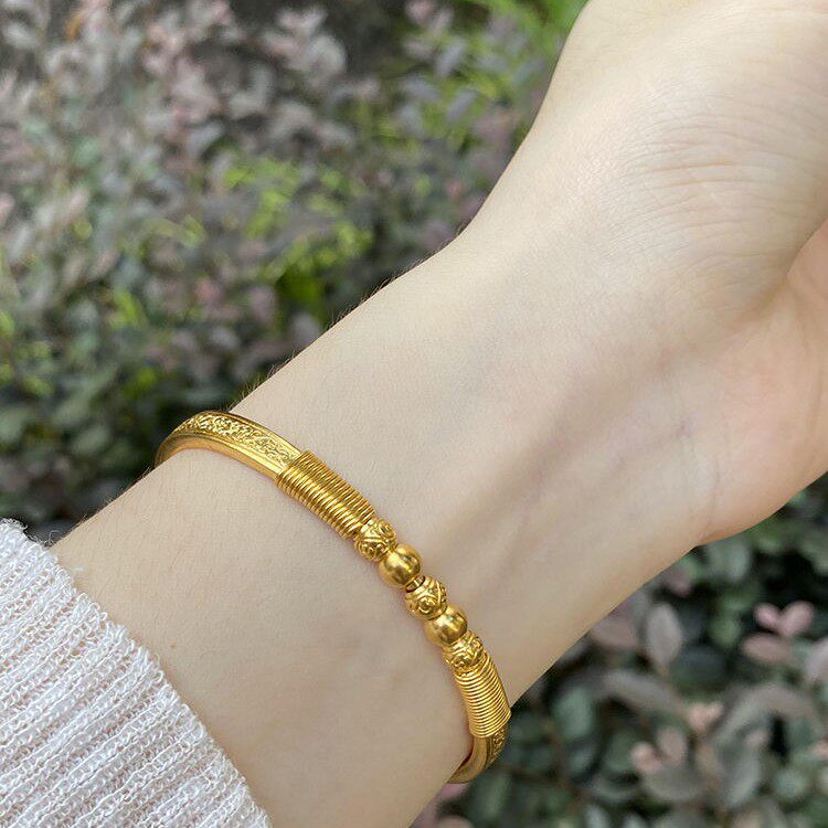 古法黄金色盛世华彩贵妃镯经典奢华贵气典雅花纹珠轻奢风手镯女