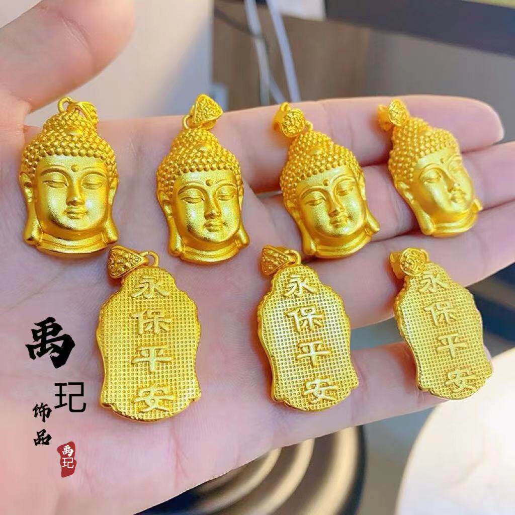 金店同款精品男女佛头吊坠爆款金色古法沙金保平安佛头项链挂坠女