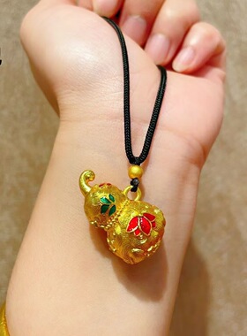 金店同款古法沙金繁花葫芦吊坠国潮风铜镀金挂件项链葫芦挂坠女