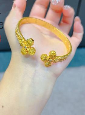 金店同款古法沙金镶钻双十字架金刚杵手镯开口可调节时尚轻奢手环