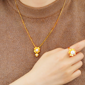 四叶草仿黄金沙金吊坠锁骨链 女 韩版 东大门古法仿珍珠戒指套装