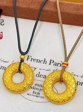 金店同款古法沙金传承镂空钱币花丝平安扣项链铜镀金时尚百搭项链