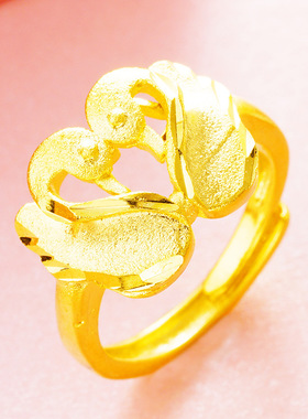 欧币金仿黄金亚光天鹅戒指 越南沙金绒沙双天鹅女戒