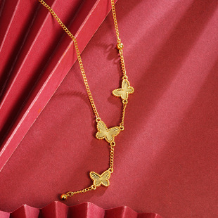 手镯沙金四叶草五花手链久不掉色仿真饰品高级感蝴蝶项链女耳钉