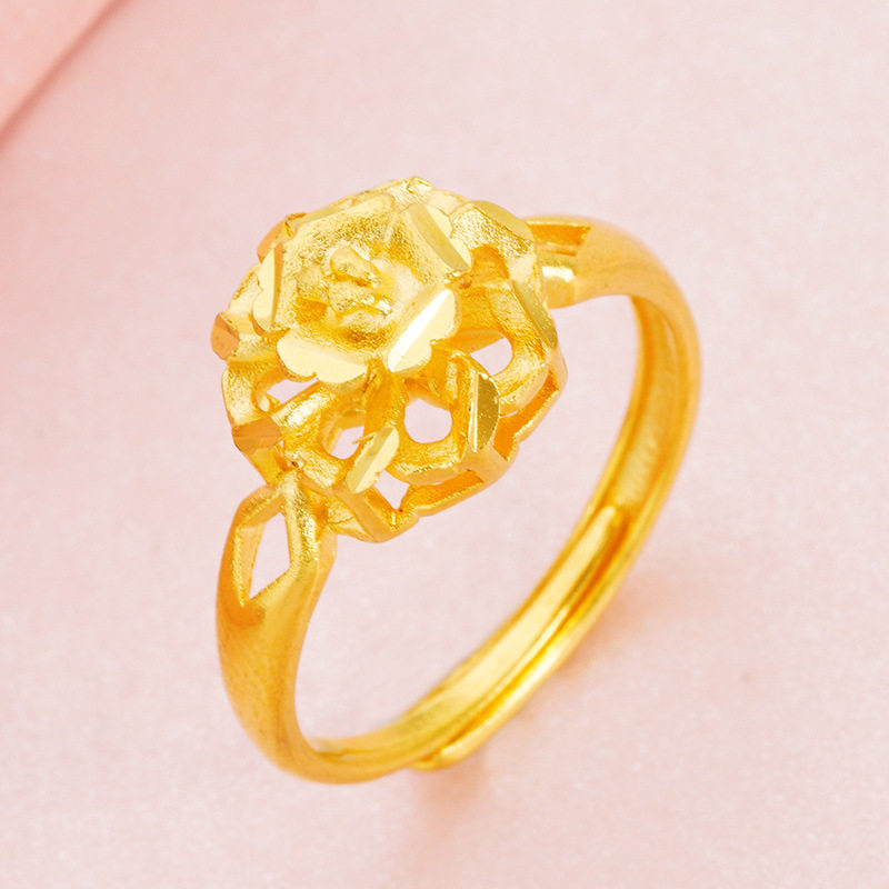 金复古玫瑰花开口戒指女沙金爆款精致花朵女戒配饰品