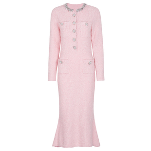 2659高品质春秋新款 显瘦钉钻连衣裙女 小香风针织网红流行修身