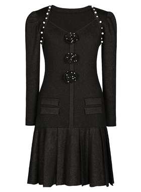 高品质2025年欧美春秋新款时尚针织V领修身显瘦长袖连衣裙女