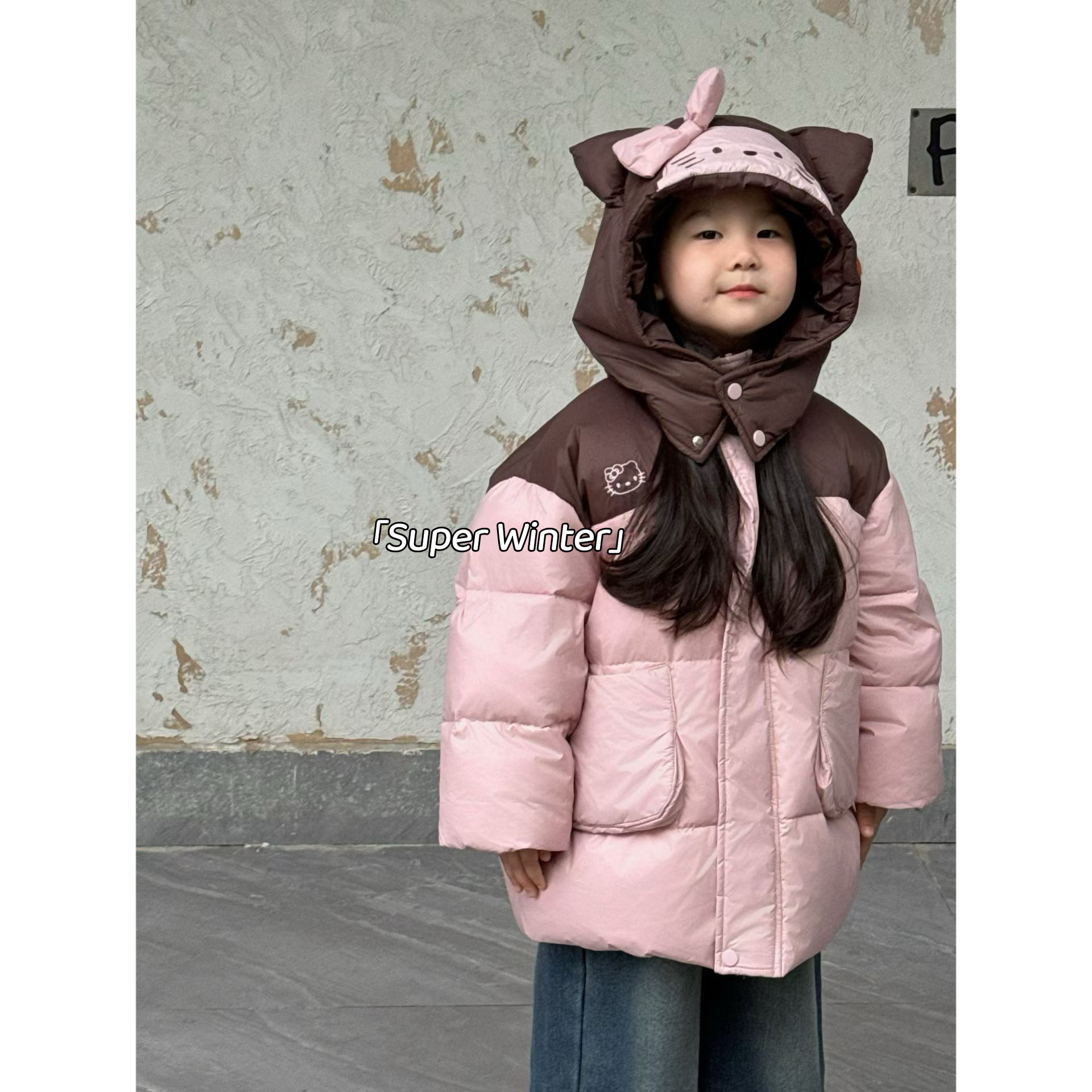 女童冬季韩版卡通撞色棉服加厚