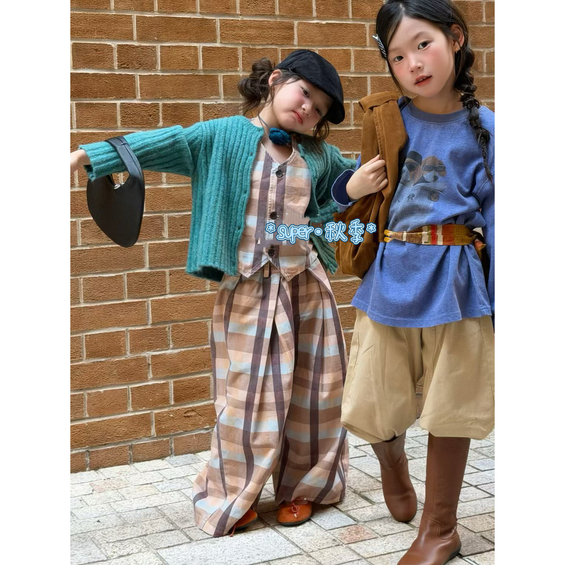 女童26秋季新款韩版简约格子背心上衣长裤两件套针织毛衣开衫外套