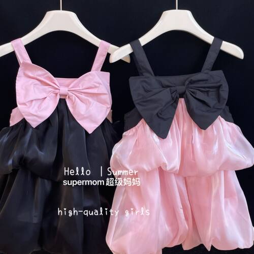 S uper家2023夏季新款女童韩版晚宴大蝴蝶结公主连衣裙高定吊带裙