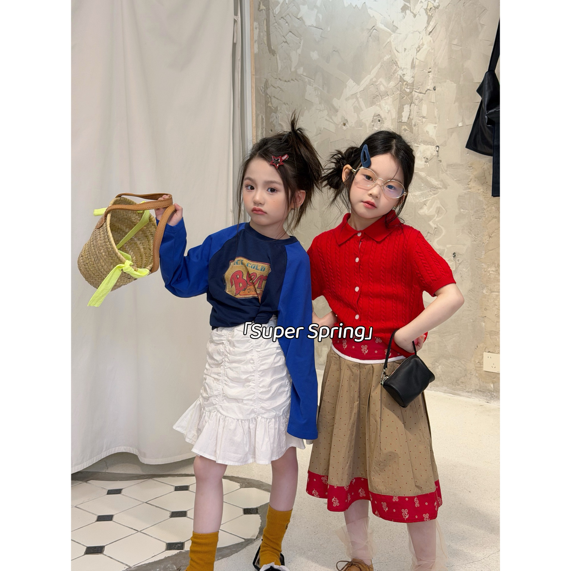 女童26春季新款韩版美式印花长袖T恤上衣提花半裙洋气穿搭ins韩系,童装/婴儿装/亲子装,套装,淘宝优惠券,粉丝福利购,淘宝优惠卷