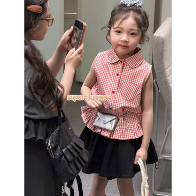 女童26夏季森系格子衬衣套装