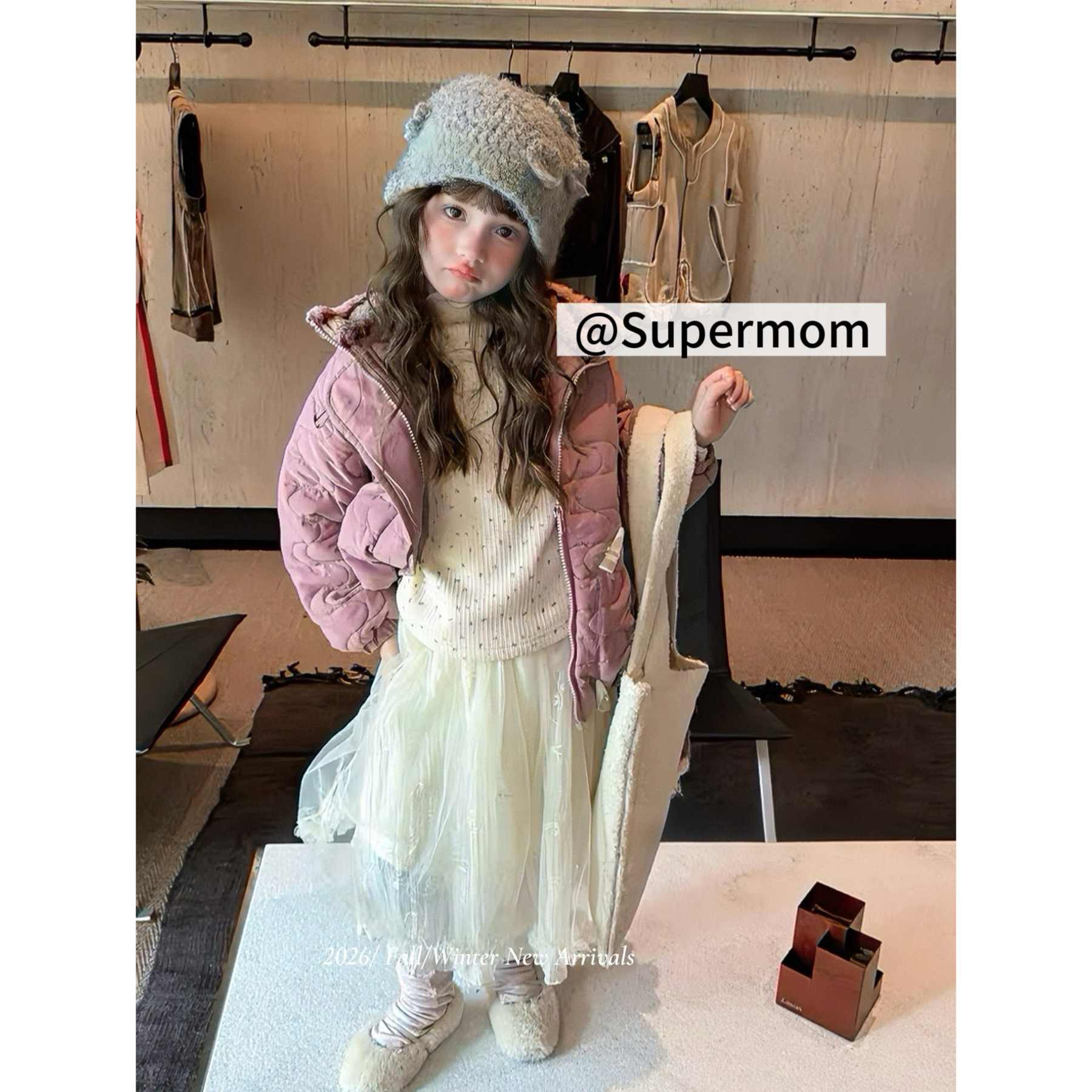女童26冬季羊羔领加厚棉服外套