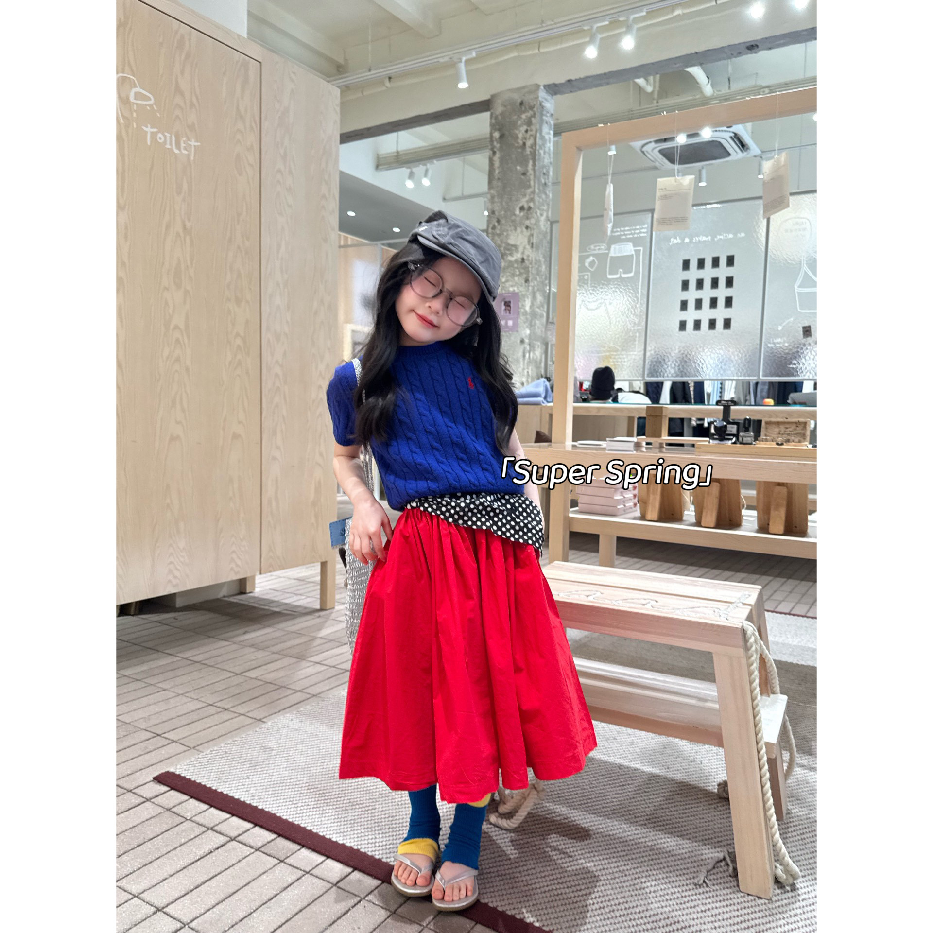 女童26春季新款韩版粗毛线时尚针织短袖套头上衣撞色半身裙两件套