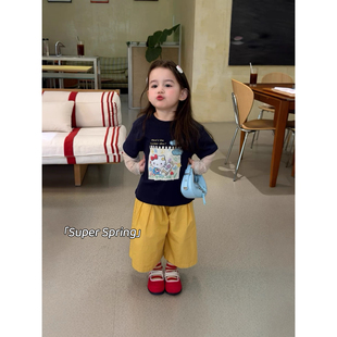 女童26春季新款韩版纯棉卡通KT长袖T恤衫网纱拼接袖上衣t休闲爆款