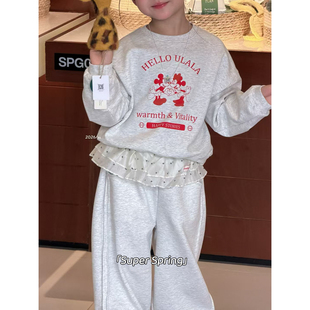 女童26春季新款韩版卡通字母印花套头卫衣纯棉宽松两件套休闲套装