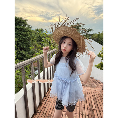 女童26夏季网纱罩衫套装