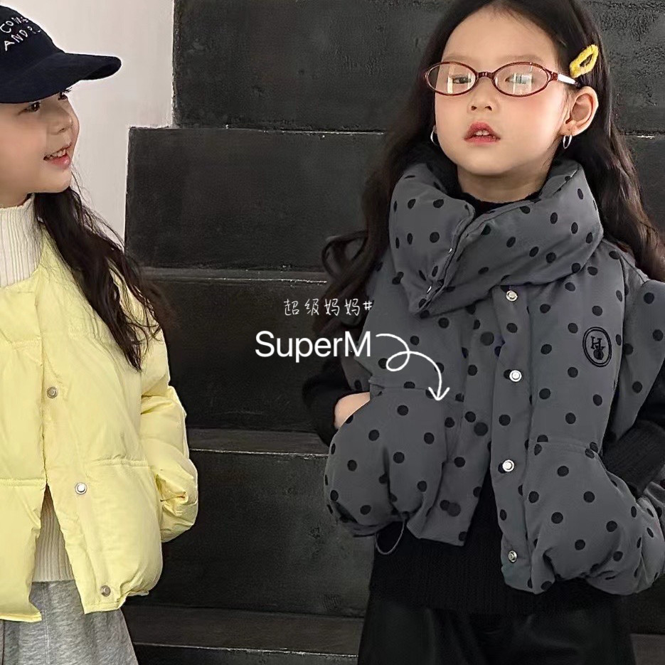 S uper家2024冬季新款女童韩版加厚圆点夹棉马甲百搭保暖棉服上衣