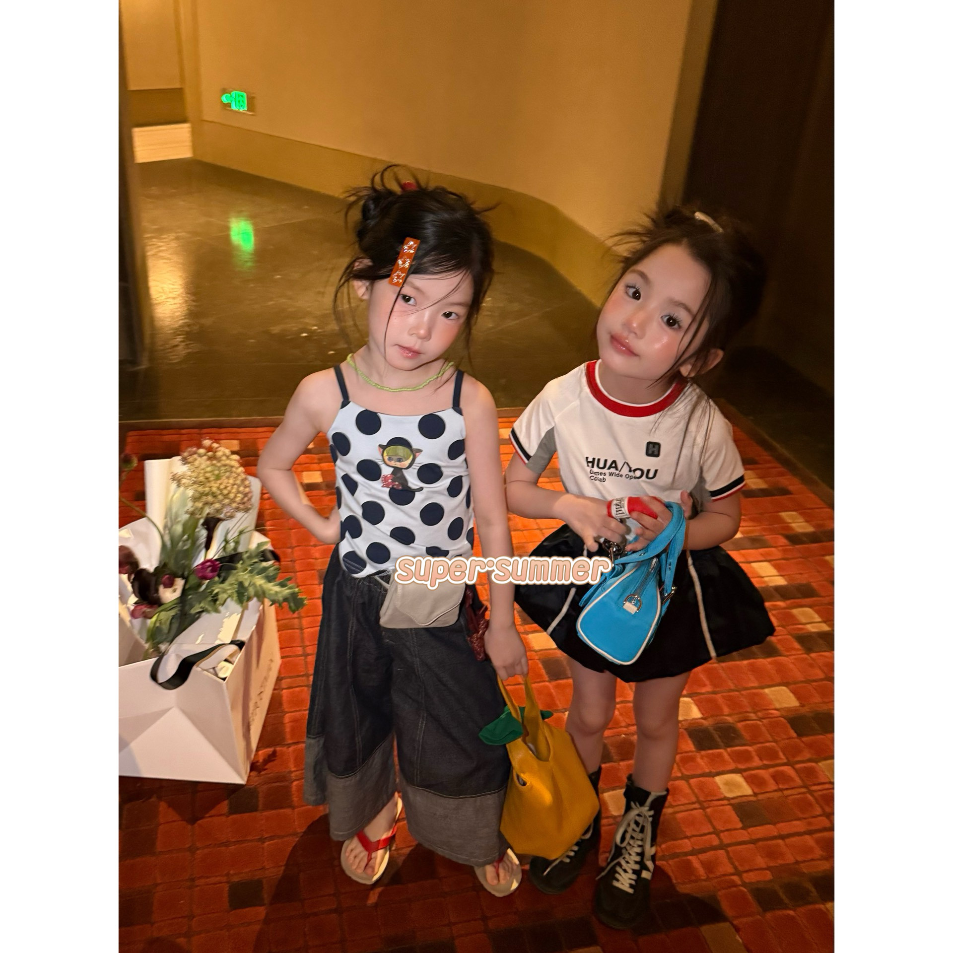 女童26夏季新款韩版字母印花撞色短袖T恤衫韩系姐妹ins风花苞短裤