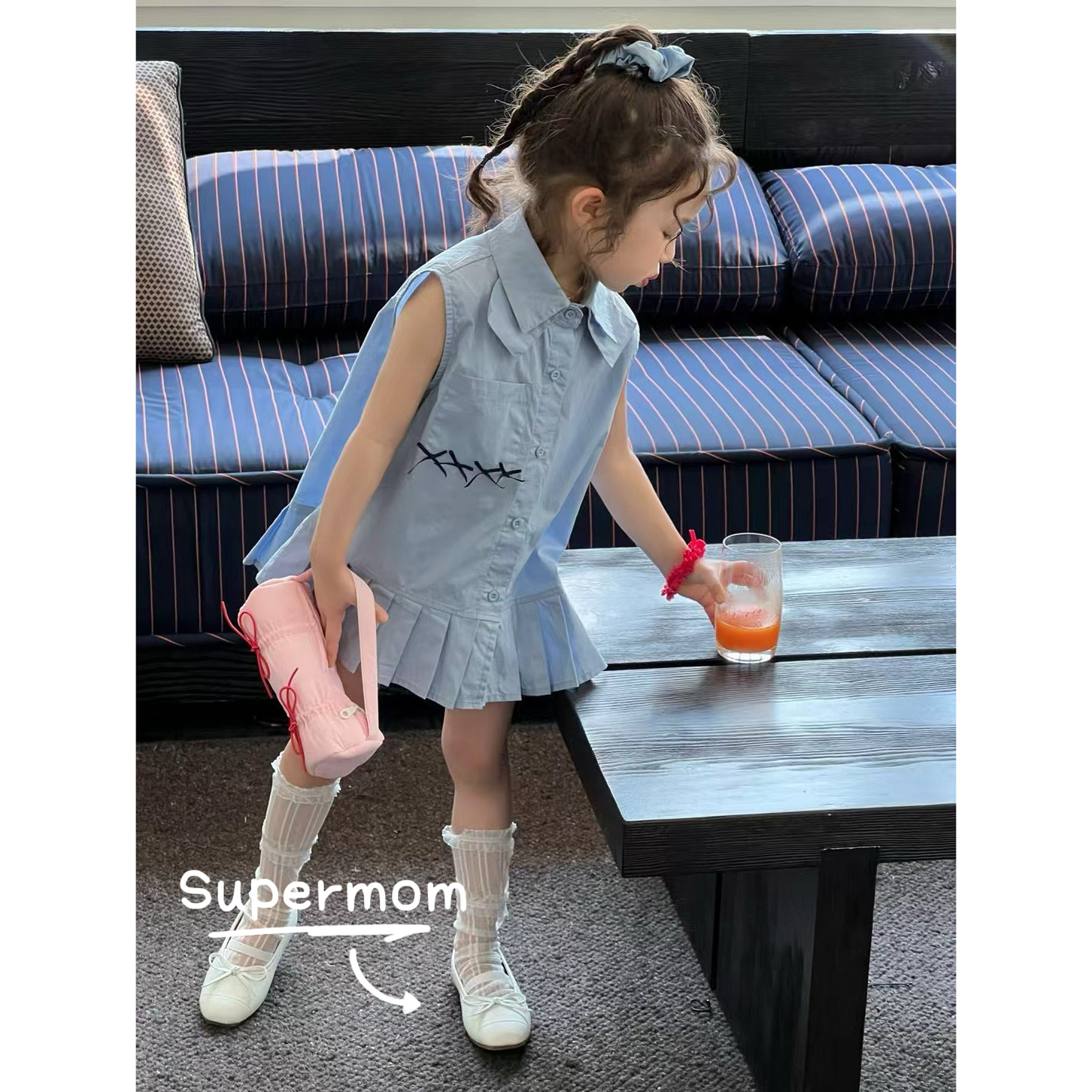 女童夏季新款韩版蝴蝶结百褶连衣裙洋气宽松学院风公主裙子网红款