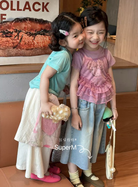 女童夏季卡通短袖上衣套装姐妹装