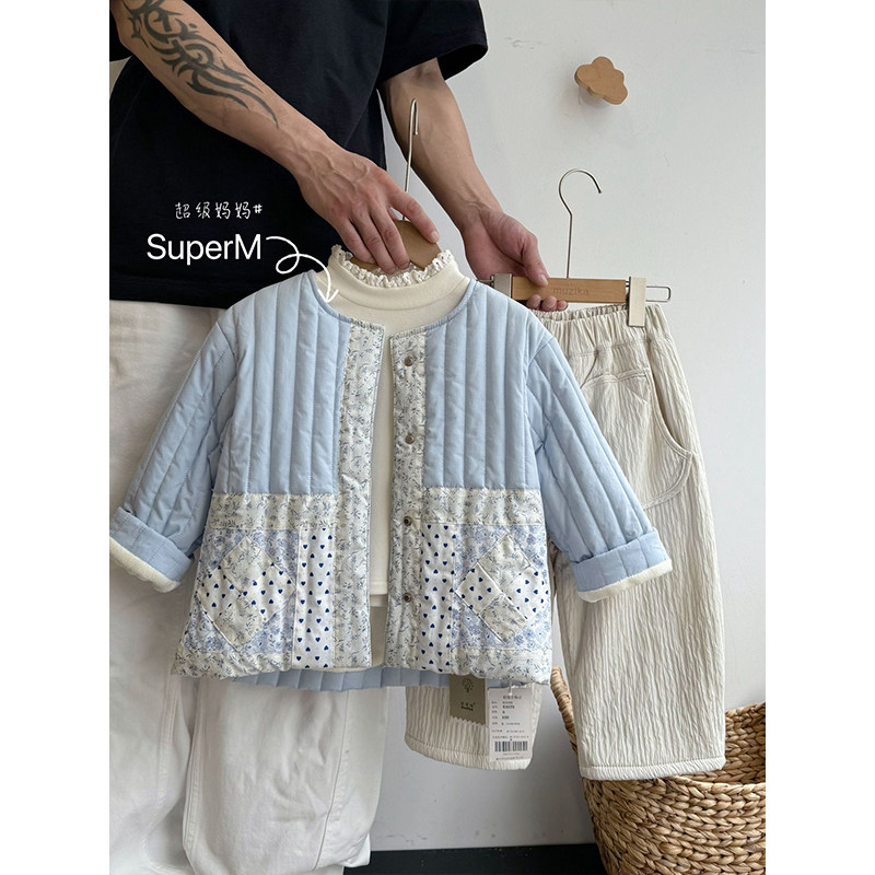 女童韩版碎花拼接夹棉外套