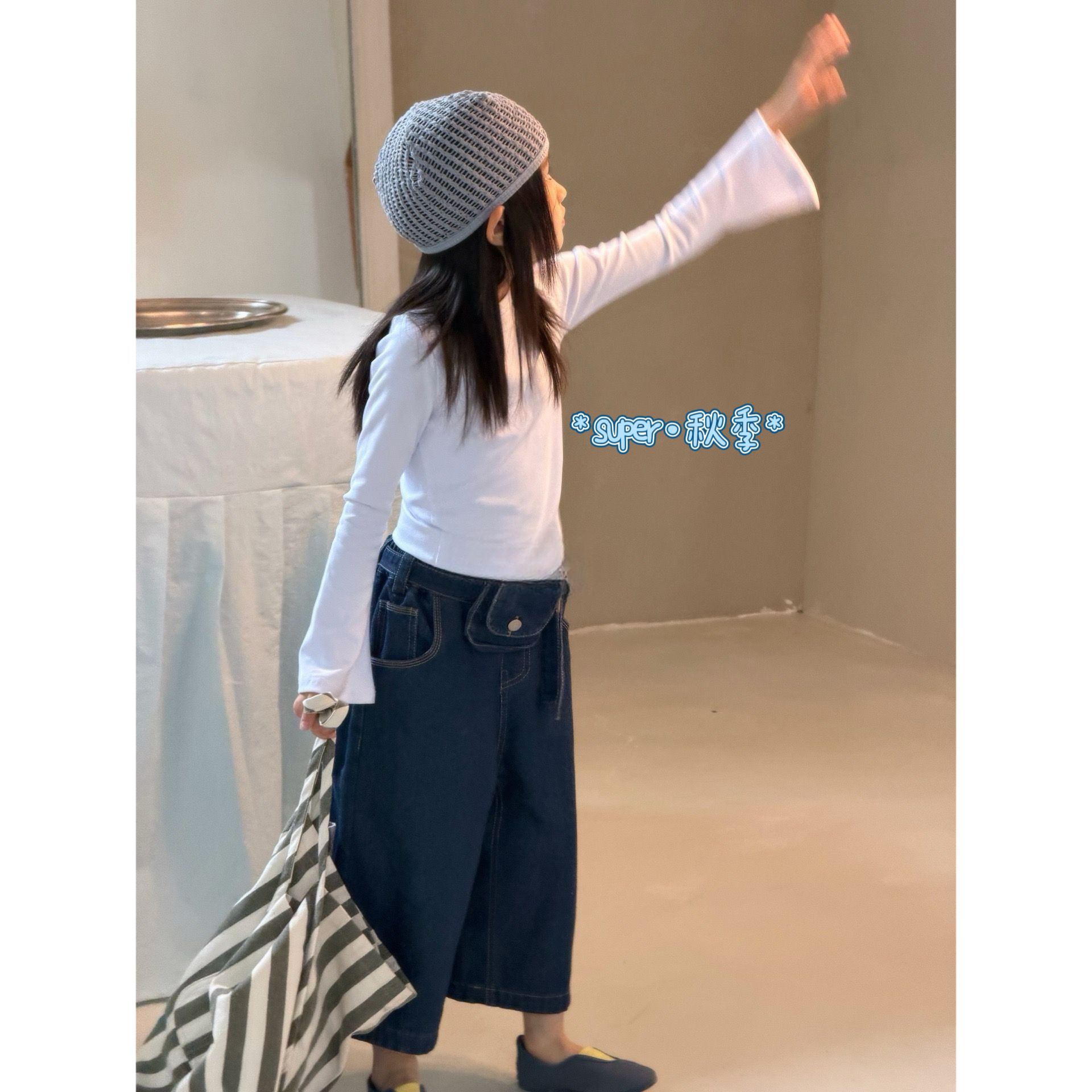 女童26秋季新款韩版百搭休闲阔腿牛仔裤带包包长裤纯棉打底两件套
