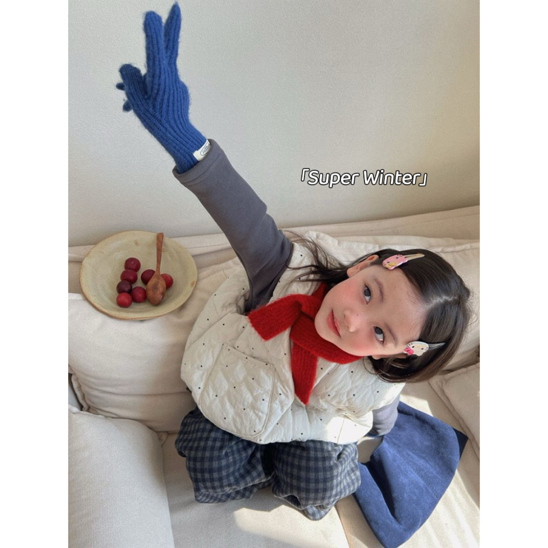 女童冬季波点夹棉马甲套装