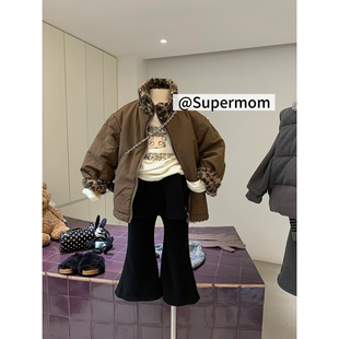 女童26冬季新款韩版卡通KT加厚棉服上衣羊羔毛豹纹外套网红双面穿