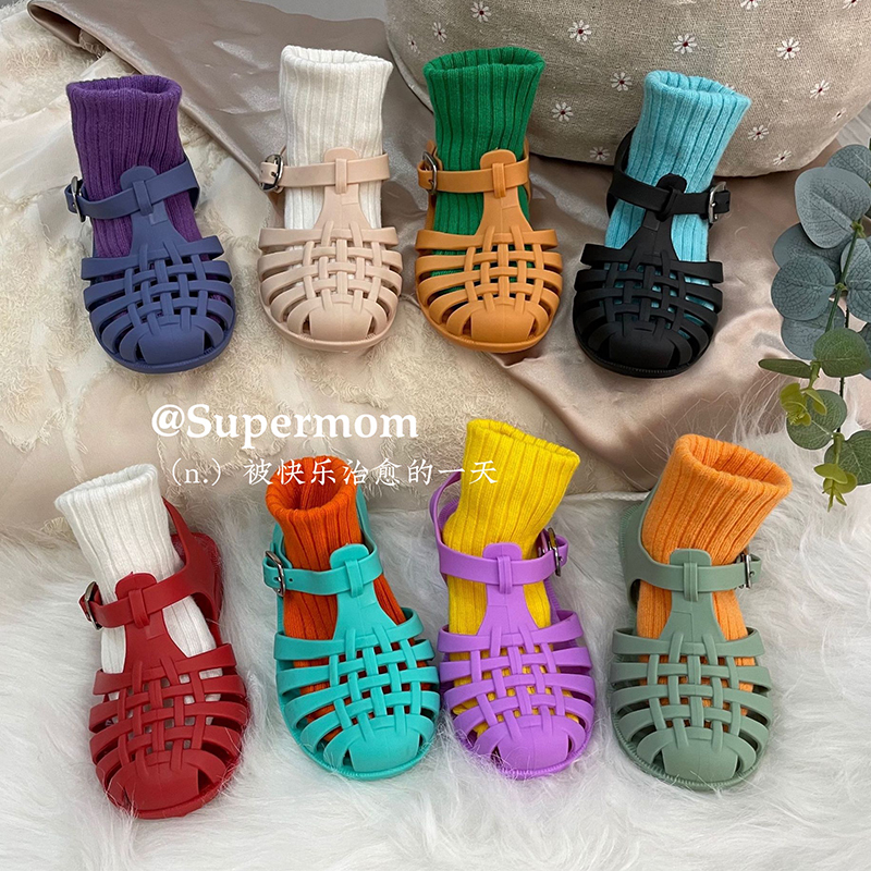 新款男洋气儿童果冻鞋包头罗马