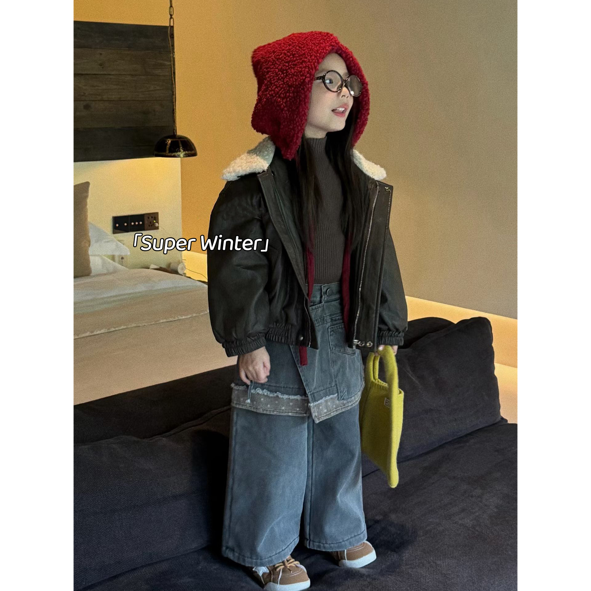 女童冬季哑光加绒皮衣外套