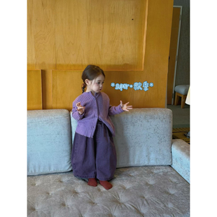 女童26秋季新款韩版水貂毛针织开衫上衣简约休闲牛仔裤两件套洋气
