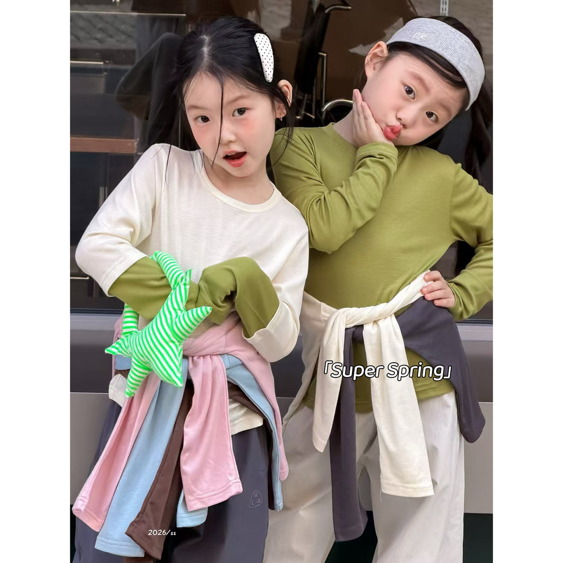 女童26春季新款韩版软糯纯棉长袖T恤衫糖果色休闲打底上衣ins宝宝