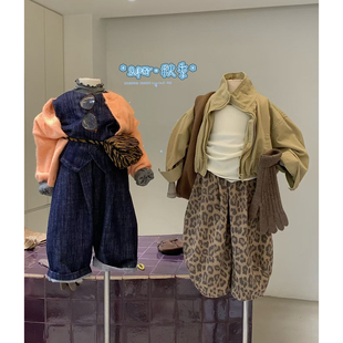 女童26秋季新款韩版休闲短款风衣外套姐妹装马海毛针织开衫网红款