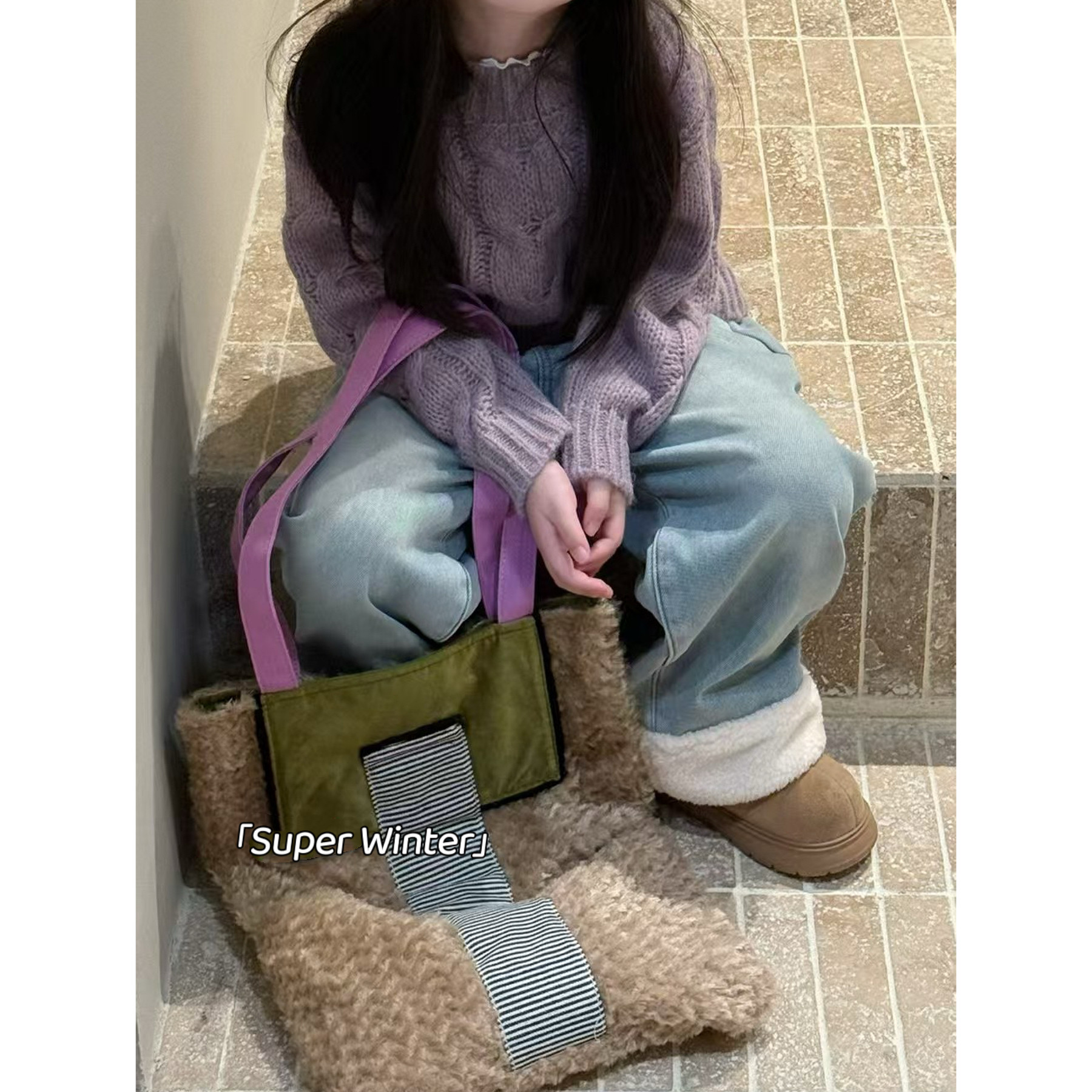 女童冬季新款韩版洋气粗毛线麻花纹毛衣浅色系套头加厚款针织上衣