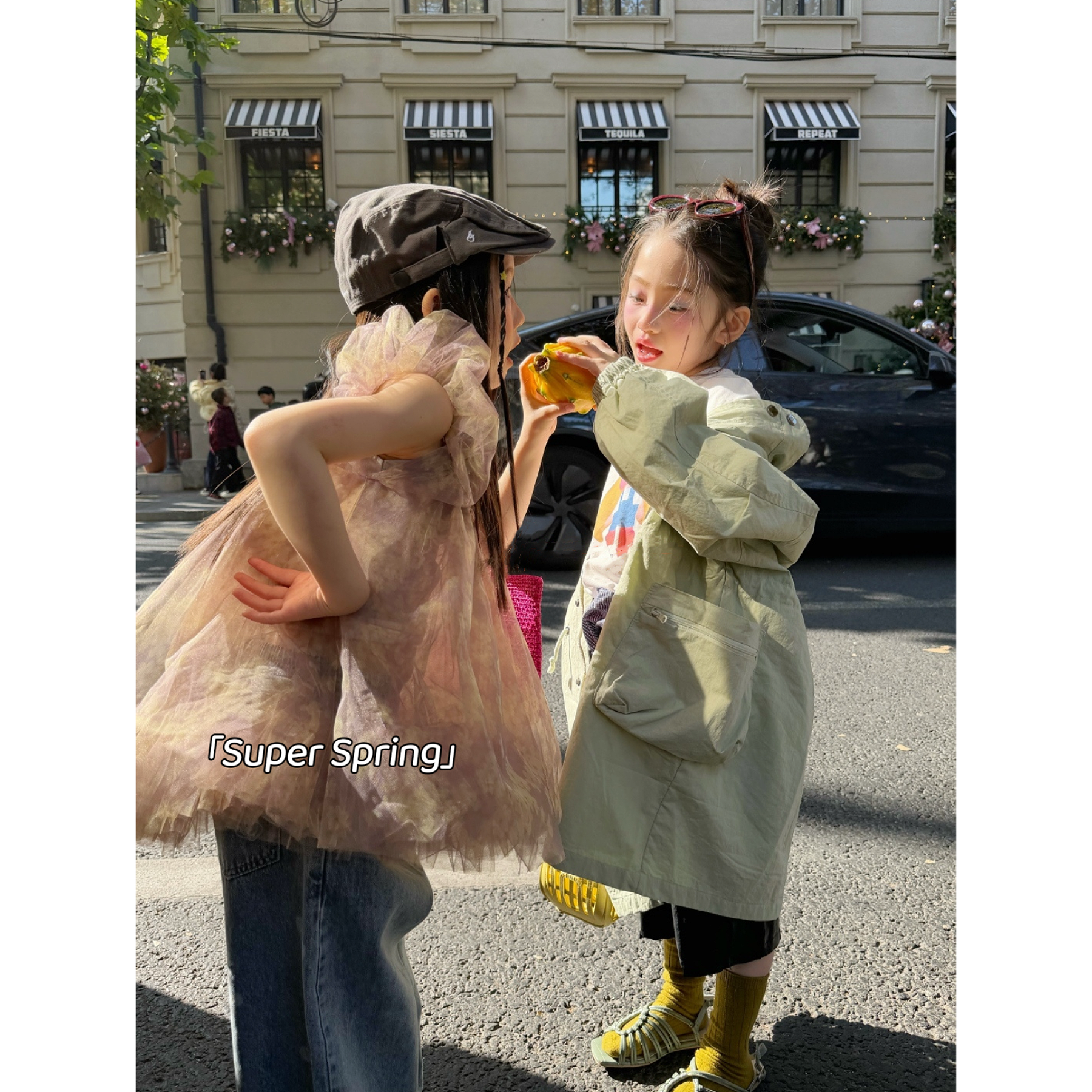 女童26春季新款韩版简约中长款风衣外套飞袖网纱上衣姐妹穿搭套装,童装/婴儿装/亲子装,风衣,淘宝优惠券,粉丝福利购,淘宝优惠卷