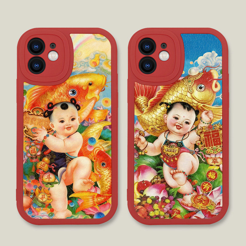 招财年画娃娃喜庆中国风手机壳