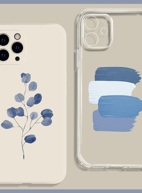 蓝色叶子ins复古冷淡风17适用16苹果15promax手机壳13全包12小米14华为mate60硅胶P70透明nova10清新oppo荣耀