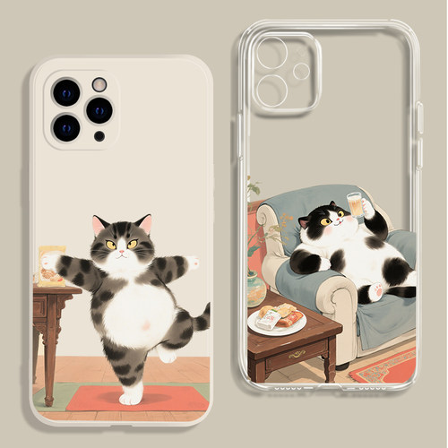 原创趣味猫咪日常插画手机壳硅胶