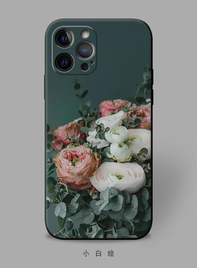 适用苹果13/12mini/xr/678pluse/11promax手机壳ins冷淡风玫瑰花