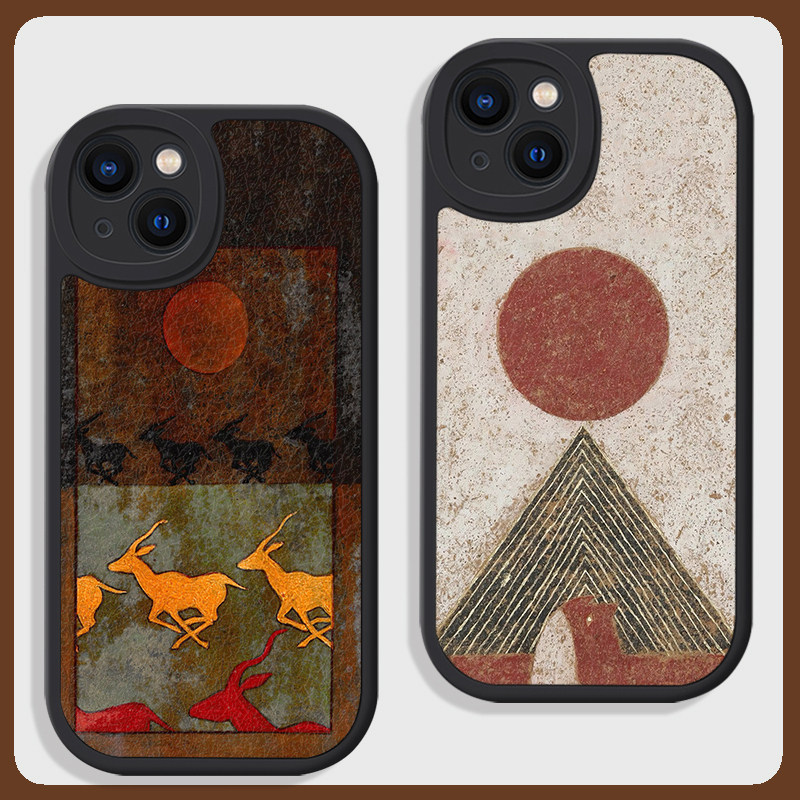 逐日岩画原始复古艺术苹果17air手机壳16promax小米15华为nova14硅胶mate80小羊皮p70荣耀90防摔vivo一加oppo