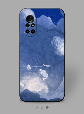 适用华为nova8pro/2s/3i/4e/5z/5t/6se/7手机壳蓝色意境天空插画