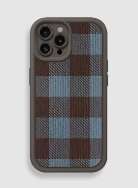 棕蓝格纹美式复古经典格子iphone17手机壳适用苹果16小米15华为mate60全包P80荣耀400防摔vivo一加oppo高级潮