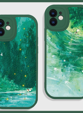 森林绿色文艺治愈适用苹果16e手机壳15promax小米14华为nova13硅胶mate60小羊皮p70荣耀200防摔vivo一加oppo