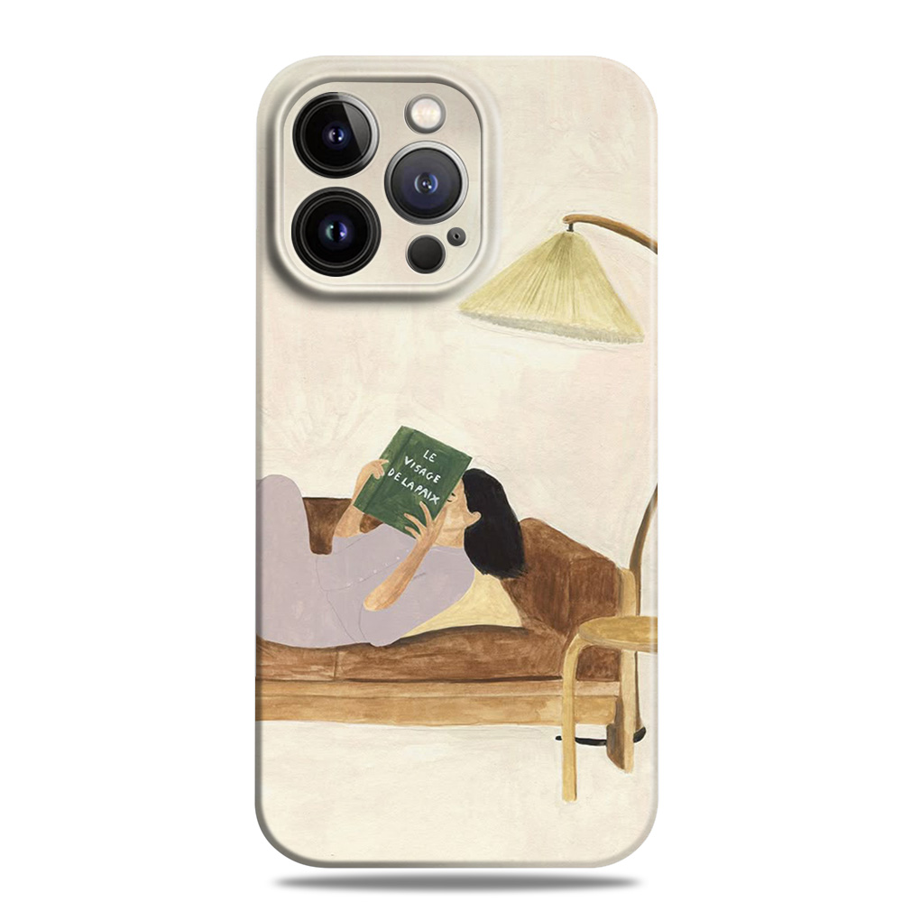 看书少女惬意时光手机壳全包菲林