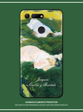 适用华为荣耀v20/v9/play/v8/v10/v30pro手机壳复古墨绿色油画软