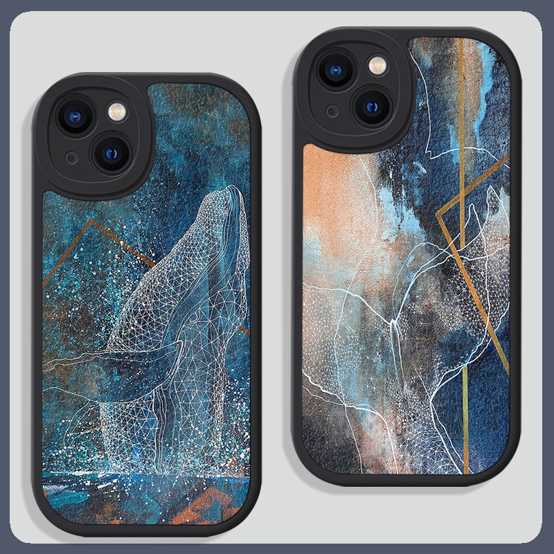 鲸鱼赛博朋克风小众设计适用苹果15promax手机壳13小米14华为pura70硅胶mate60小羊皮荣耀90防摔vivo全包oppo