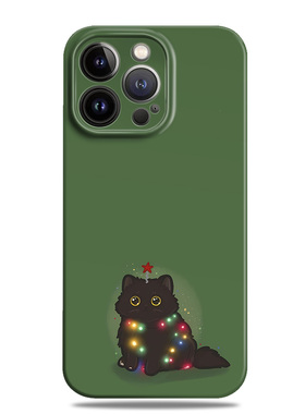 可爱彩灯猫咪适用苹果15手机壳13promax菲林12小米14华为mate60绿色nova12一加oppo荣耀100全包vivos18三星软